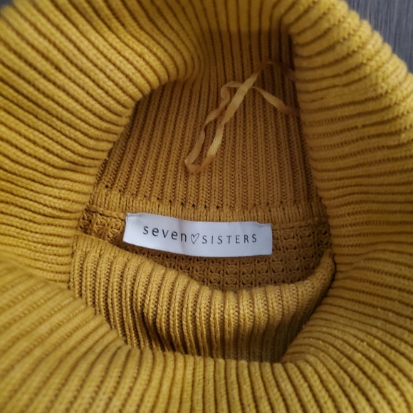 Seven Sisters Cable Knit Cowl/Turtle Neck Sweater - Mustard Yellow - Picture 2 of 3